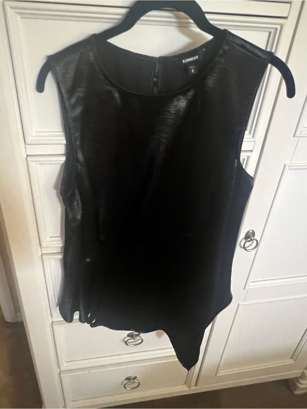 Express Black Satin-Look Sleeveless Asymmetric Camisole